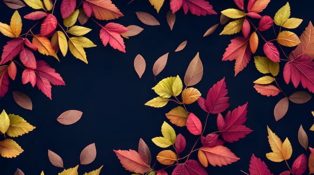 Autumn leaves on a dark blue background