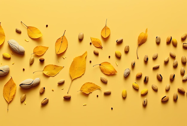 осенние листья и сушеные семена в стиле минимализма