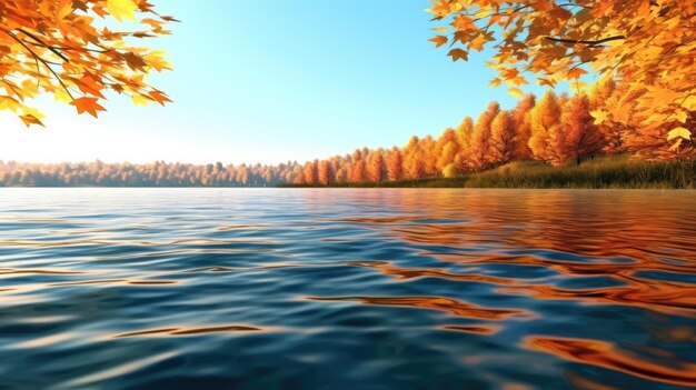 Photo autumn leaves drifting on the surface of a still lake