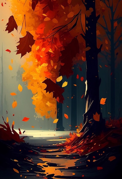 Autumn leaves fall from the trees AI Generated