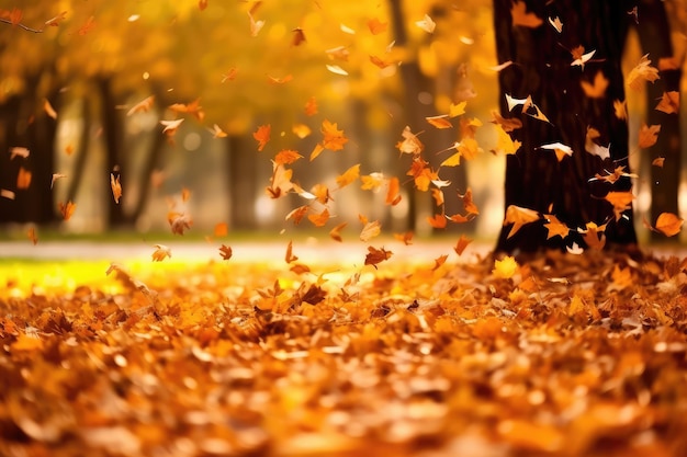 Autumn Leaves Falling Down professional photography AI Generated