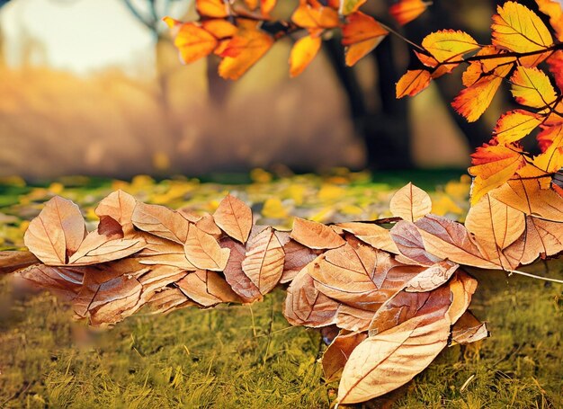 Autumn leaves falling in the grass