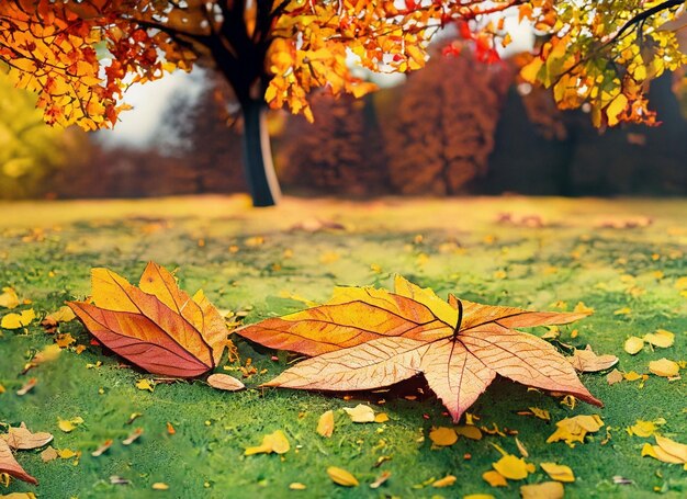 Autumn leaves Falling in the grass