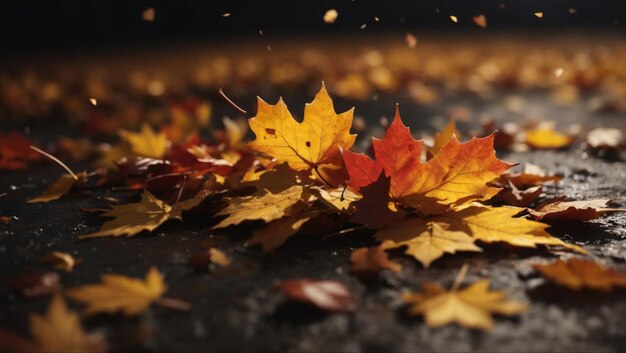 Foto foglie d'autunno che cadono sopra di esso sfondo solido con copyspace stile minimalista