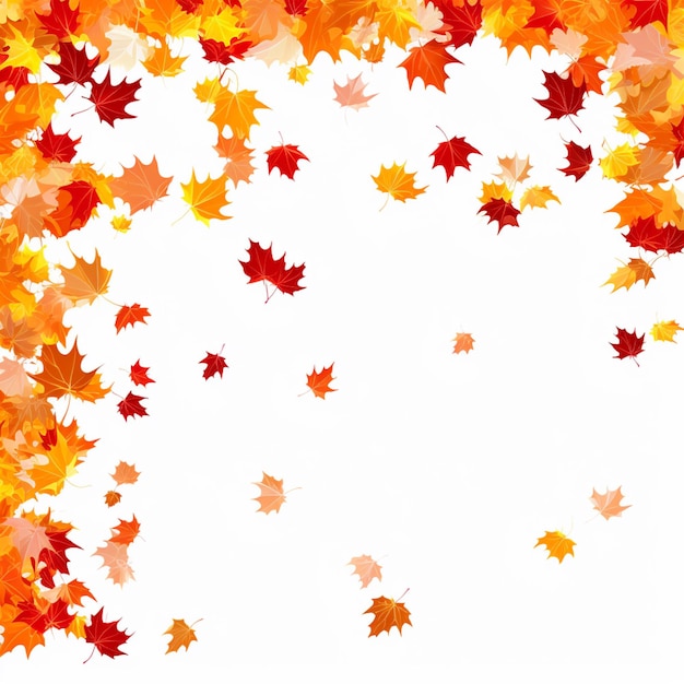 Autumn leaves falling on a white background