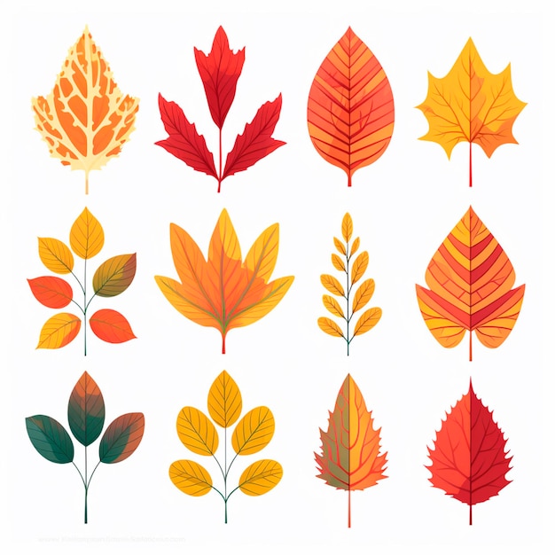 Autumn leaves flat set on a white background