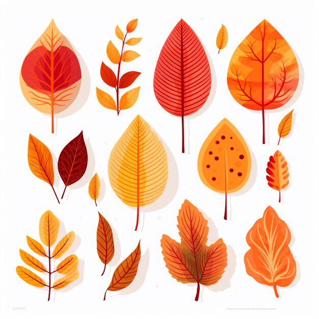 Photo autumn leaves flat set on a white background