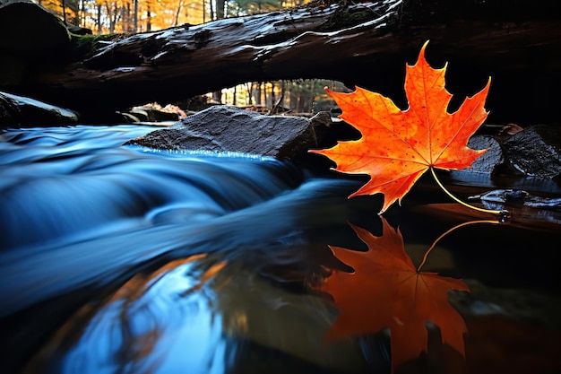 Autumn Leaves Floating in a Creek