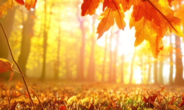 autumn leaves in the forest background