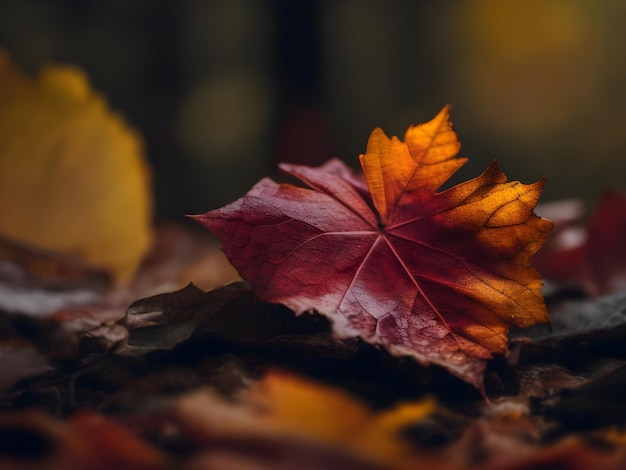 Осенние листья в лесу на закате Селективный фокус фона