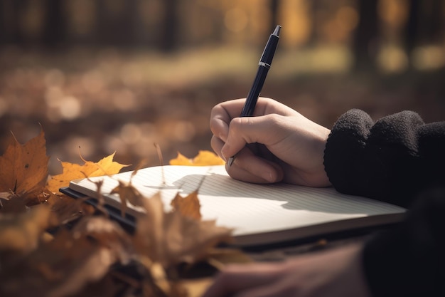 Autumn leaves forest writing Generate Ai