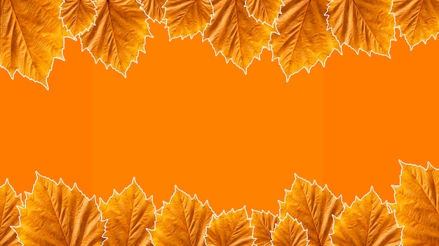 Autumn leaves frame on orange background Fall collage AI generated