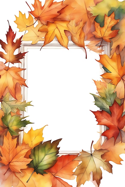 autumn leaves frame watercolor style illustration