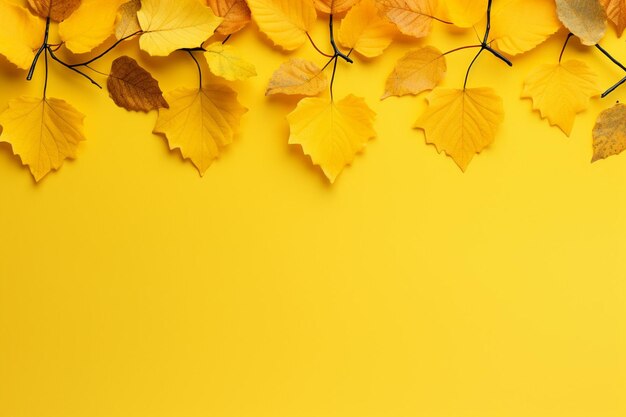 Photo autumn leaves frame on yellow background