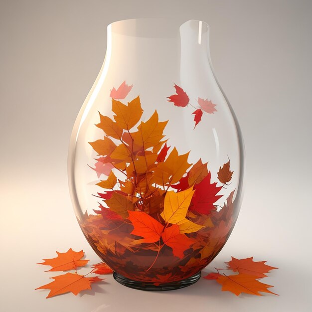 Autumn leaves in a glass vase generated by ai