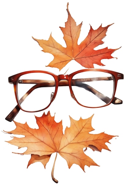 autumn leaves and glasses on white isolated background