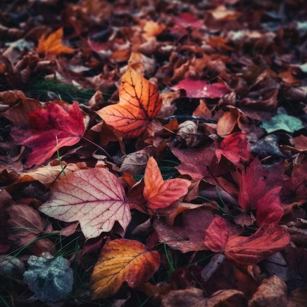 Autumn leaves on the ground in the forest Selective focus