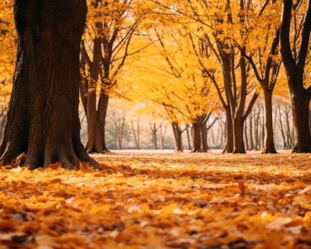 autumn leaves on the ground in a park