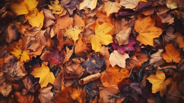 地面には紅葉があり、その下には秋という言葉が付いています