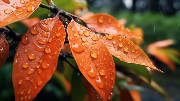 사진 비가 오는 가을 잎