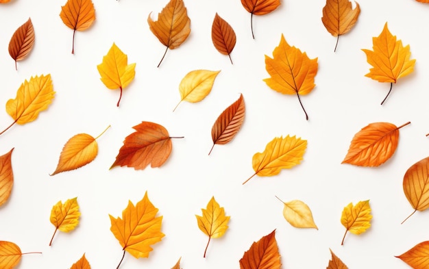 autumn leaves isolated on white tile