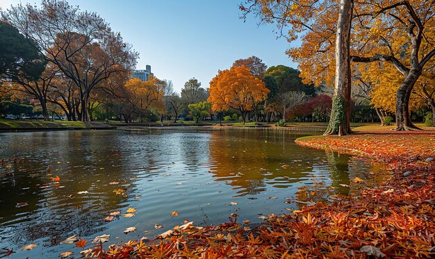 autumn leaves on the lake