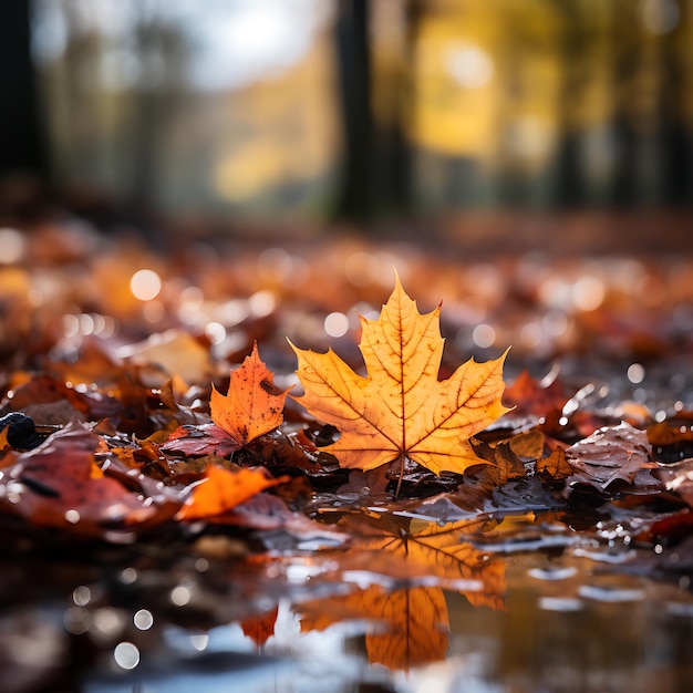 Autumn leaves lay next to each other completely covering the ground