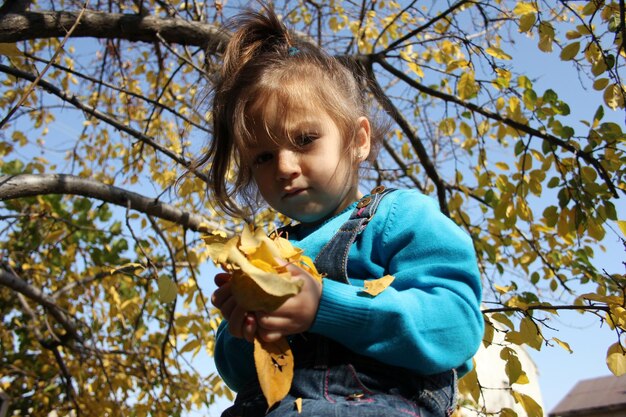 autumn leaves and little girl