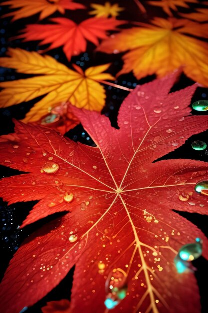 Autumn Leaves macro shot with simmer an waterdrops