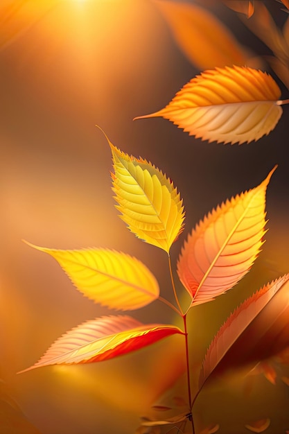 Autumn leaves in morning sunlight soft focus with abstract blurred bokeh background