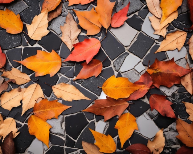 autumn leaves on a mosaic background