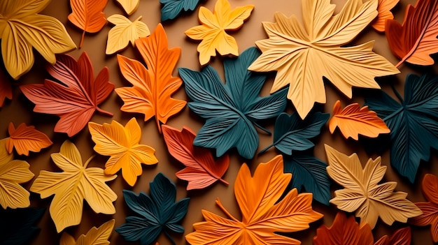 autumn leaves pattern Colorful autumn leaves on orange background
