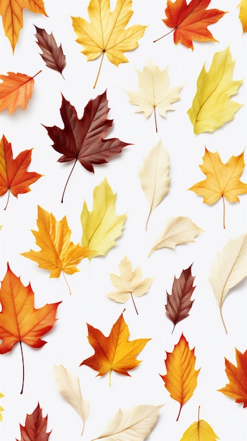 Autumn leaves pattern isolated white abstract nature background