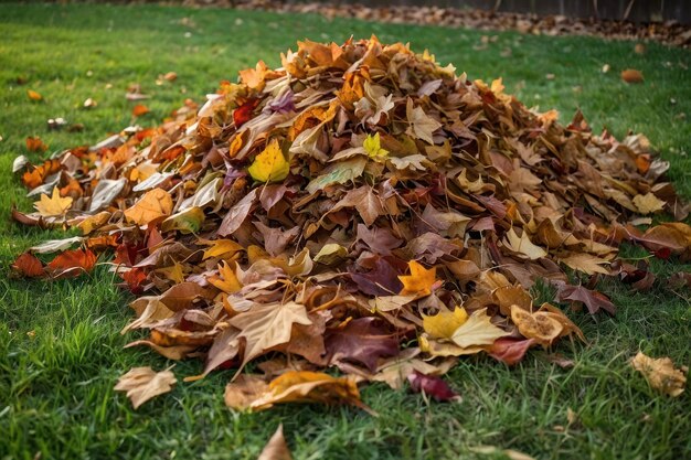 Autumn Leaves Pile on Grass