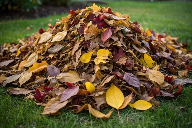 Autumn Leaves Pile on Grass