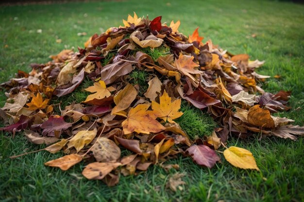 Autumn Leaves Pile on Grass