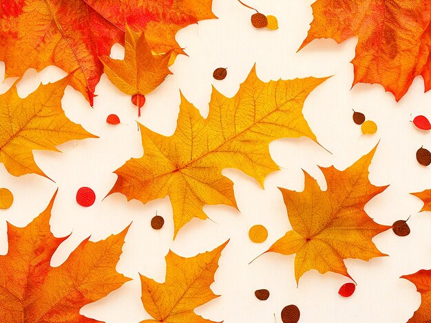 autumn leaves on polka dot background