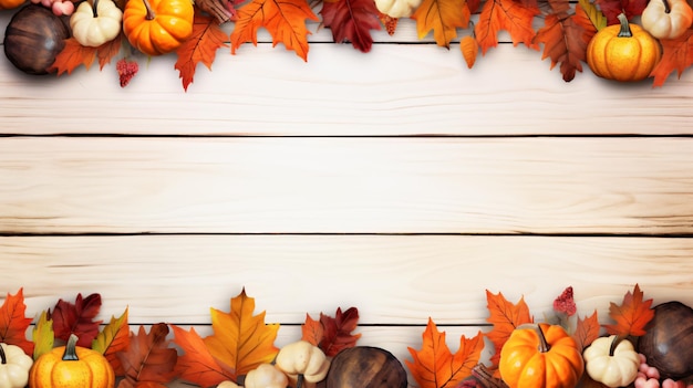 Autumn leaves and pumpkins border frame