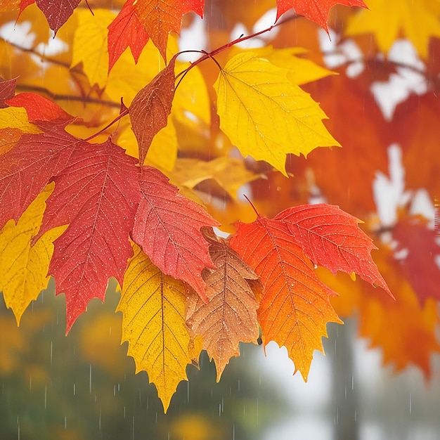 Autumn leaves in rain generated by ai