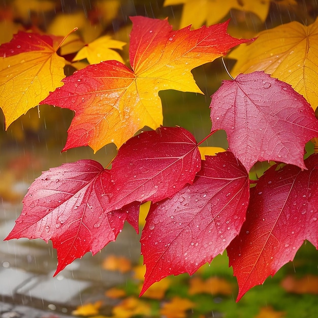 Autumn leaves in rain generated by ai