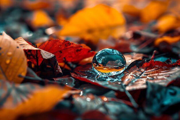 Photo autumn leaves in raindrop