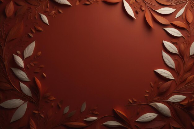 Autumn leaves on a red background with copy space generative ai