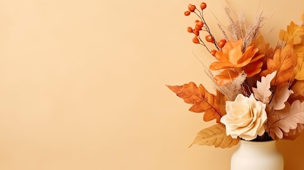 A autumn leaves on a soft beige background autumn thanksgiving decor