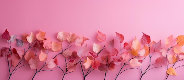 Autumn leaves in various colors adorn a pink backdrop with ample room for additional content