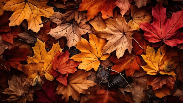 Autumn Leaves Wallpaper met oranje en bruine kleuren Generatieve AI