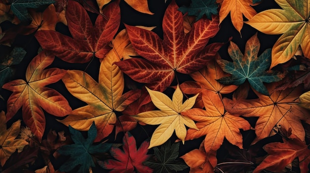 オレンジと茶色の秋の葉の壁紙 Generative AI