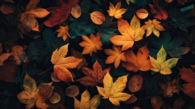Осенние листья Обои с оранжевыми и коричневыми цветами Generative AI