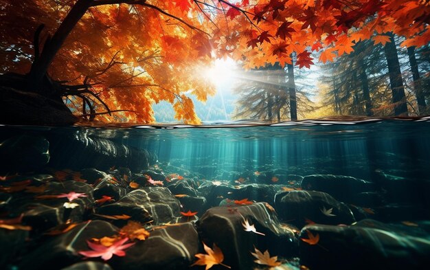 Autumn Leaves on Water Generative AI