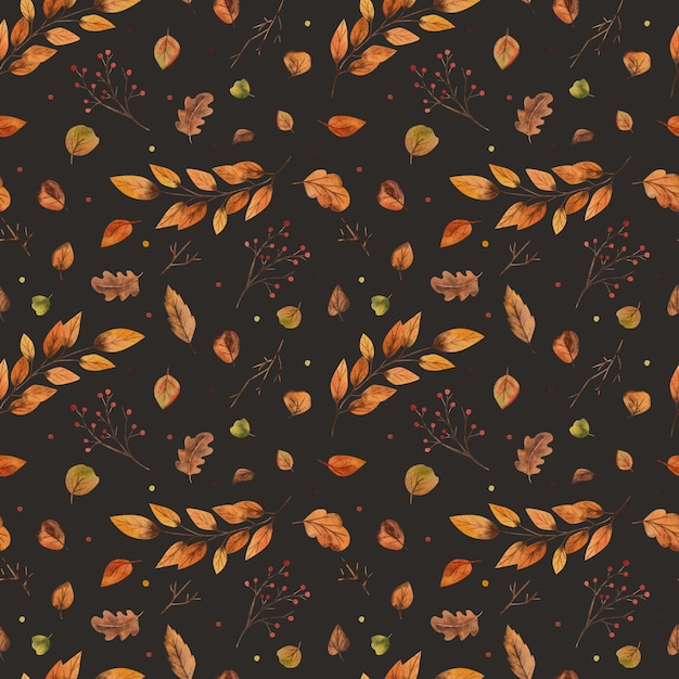 Photo autumn leaves watercolor illustration seamless pattern