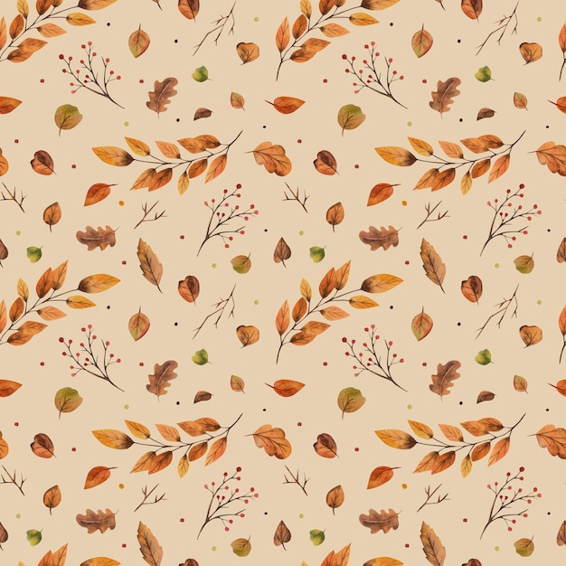 Photo autumn leaves watercolor illustration seamless pattern